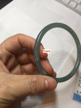 Load image into Gallery viewer, 60.5mm Certified Type A 100% Natural icy watery deep sea dark green/blue/gray/black snowly Guatemala slim round cut Jadeite bangle PB145-8150