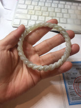 Load image into Gallery viewer, 60.5mm Certified Type A 100% Natural Green, Gray, Brown & Black Flying Dandelion Vintage Twist Style Nephrite Jade Bangle JT7-1199
