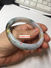 Load image into Gallery viewer, 55.6mm certified 100% natural Type A green white purple carved and golden-painted jadeite jade bangle BH140