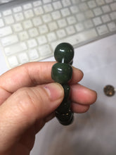 Load image into Gallery viewer, 14x13mm 100% Natural dark green/black/gray(碧玉) vintage style nephrite Jade bead bracelet HE106