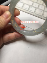 Load image into Gallery viewer, 56.5mm 100% Natural type A light green white carved and golden-painted chubby round cut Jadeite Jade bangle PA170-2942