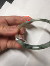 Load image into Gallery viewer, 55.6mm Certified Type A 100% Natural green/black/gray/purple with dark green floating flowers slim round cut Jadeite bangle PD46-5748