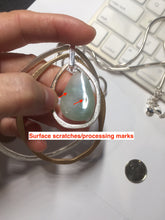 Load image into Gallery viewer, 100% natural Type A light green blue Jadeite water dorp pendant with Layered Gold & Silver Rings Necklace PE29