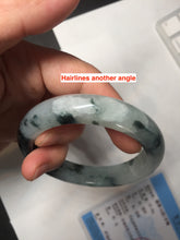 Load image into Gallery viewer, 58.5mm certified 100% natural type A dark green white with green floating flowers jadeite bangle PH148-5855