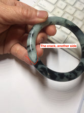 Load image into Gallery viewer, 58.5mm certified 100% natural type A dark green white with green floating flowers jadeite bangle PH148-5855