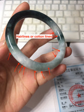 Load image into Gallery viewer, 55.5mm Certified Type A 100% Natural Dark Green Blue Gray Black Moonlit Ink (水墨月色) Round Cut Jadeite Jade Bangle BS149-0742