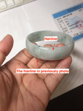 Load image into Gallery viewer, 53.1mm Certified Type A 100% Natural light green white with green floating flowers thin jadeite Jade bangle BS164-1595