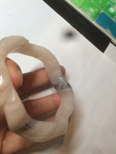 Load image into Gallery viewer, 56mm 100% natural light Pink/black Quartzite (Shetaicui jade) 3D carved Bow knot and wave bangle XY66