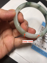 Load image into Gallery viewer, 53.6mm certified natural 100% natural Type A light green/white with green floating flowers jadeite jade bangle BP1-5003