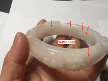 Load image into Gallery viewer, 59.5mm 100% natural pink white Quartzite (Shetaicui jade) 3D carved bunny ears/flowers/heart bangle XY123