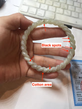 Load image into Gallery viewer, 60.5mm Certified Type A 100% Natural Green, Gray, Brown & Black Flying Dandelion Vintage Twist Style Nephrite Jade Bangle JT7-1199