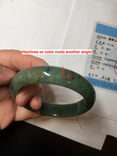Load image into Gallery viewer, 55.5mm Certified Type A 100% Natural oily dark green(老油青)/gray Jadeite bangle BG225-3214