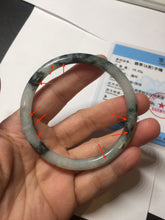 Load image into Gallery viewer, 55.4mm Certified Type A 100% Natural green/black/gray with dark green floating flowers slim round cut Jadeite bangle PD79-5746