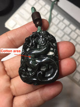 Load image into Gallery viewer, 100% Natural clear dark green/black jadeite jade(Mocui, 墨翠) dragon Pendant/handhold worry stone BL128