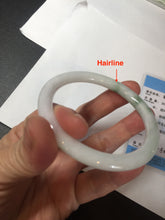 Load image into Gallery viewer, 55.4mm Certified 100% Natural type green/white with green floating flowers round cut Jadeite Jade bangle BK86-4660