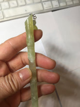 Load image into Gallery viewer, 17.5 cm 100% Natural Light Green & Black Bamboo-Style Xiu Jade (Serpentine) Hairpin with Safety Donut Hanging Ornament AW40