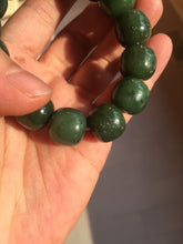 Load image into Gallery viewer, 13.7x13mm 100% Natural olive green/brown/black vintage style nephrite Jade bead bracelet HE95