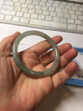 Load image into Gallery viewer, 54.5mm Certified type A 100% Natural light green gray black slim round cut Jadeite bangle PA198-2454