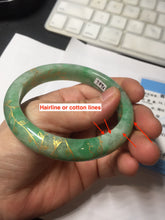 Load image into Gallery viewer, 58mm certified 100% natural Type A sunny green carved and golden-painted jadeite jade bangle BH135-(9896)