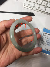 Load image into Gallery viewer, 54mm certified Type A 100% Natural white oily light green gray( 淡油青) slim round cut Jadeite Jade bangle PB254-3708