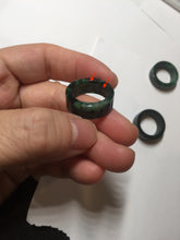 Load image into Gallery viewer, 100% natural type A dark green/sunny green/black jadeite jade band ring PB222