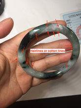 Load image into Gallery viewer, 55.7mm Certified Type A 100% Natural Dark Green Blue Gray Black Slim Moonlit Ink (水墨月色)Round Cut Jadeite Jade Bangle BS146-0748