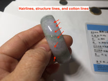 Load image into Gallery viewer, 52mm certified 100% natural Type A light green white purple gray with green floating flowers thin jadeite bangle PF57-5619