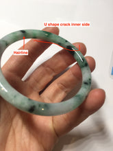 Load image into Gallery viewer, 55mm Certified Type A 100% Natural sunny green light green purple with green floating flowers slim round cut Jadeite bangle PD204-3919
