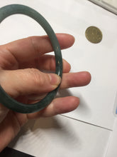 Load image into Gallery viewer, 61.5mm Certified Type A 100% Natural light green/blue/gray with black floating flowers Guatemala slim round cut Jadeite bangle BP217-3791