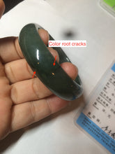 Load image into Gallery viewer, 52.5mm certified type A 100% Natural watery dark green/black oval Jadeite jade bangle BF77-1092