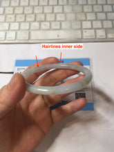 Load image into Gallery viewer, 卖了 56.2mm certified Type A 100% Natural white yellow green gray light purple with brown flying dandelions slim round cut Jadeite Jade bangle PE117-3722