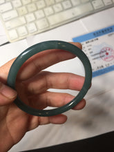 Load image into Gallery viewer, 56.5mm Certified Type A 100% Natura dark blue/green/gray/black Guatemala slim round cut Jadeite bangle PJ98-2453