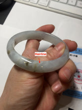 Load image into Gallery viewer, 57.7mm certificated Type A 100% Natural icy watery light green/white with dark green floating flowers Jadeite Jade bangle AD103-5251