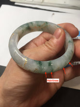 Load image into Gallery viewer, 51.2mm Certified Type A 100% Natural light green carved branches and flowers and golden-painted jadeite jade bangle BH123-6069