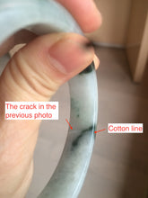 Load image into Gallery viewer, 56.6mm certified 100% natural Type A light green/white with green floating flowers oval jadeite jade bangle B91-1643