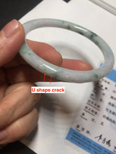 Load image into Gallery viewer, 57mm certified 100% natural type A light green/purple with green fly flowers round cut jadeite jade bangle BN59-3125