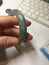 Load image into Gallery viewer, 56mm 100% Natural type A green/gray carved flowers and golden-painted Jadeite Jade bangle PB249-5681