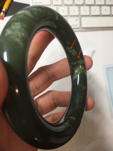 Load image into Gallery viewer, 55.2mm certified 100% Natural dark green/black Ocean Waves chubby round cut nephrite bangle HN185-0878