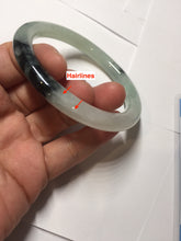 Load image into Gallery viewer, 58.4mm Certified Type A 100% Natural light green with flying dark green flowers round cut Jadeite bangle PE22-5861