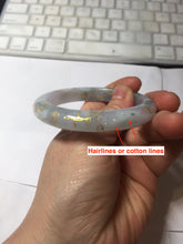 Load image into Gallery viewer, 53.5mm certified 100% Natural type A icy watery light green purple carved branches and flowers and golden-painted Jadeite Jade bangle PH196-5248