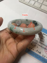 Load image into Gallery viewer, 61mm Certified Type A 100% Natural white/light green with grenn floating flowers Jadeite Jade bangle E153-2443