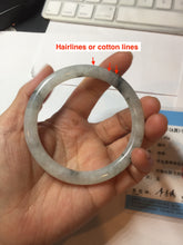 Load image into Gallery viewer, 58.5mm certificated Type A 100% Natural icy watery light green/white with dark green floating flowers Chinese ink painting round cut Jadeite Jade bangle PB126-7352