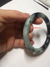Load image into Gallery viewer, 58.5mm certified 100% natural type A dark green white with green floating flowers jadeite bangle PH148-5855