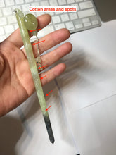 Load image into Gallery viewer, 17.5 cm 100% Natural Light Green & Black Bamboo-Style Xiu Jade (Serpentine) Hairpin with Safety Donut Hanging Ornament AW40