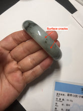 Load image into Gallery viewer, 54.5mm certified 100% natural icy watery light green with dark green flying flowers jadeite jade bangle S90-7079