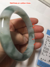 Load image into Gallery viewer, 57.5mm certified 100% natural Type A watermelon-rind green white Cool White Base with Misty Green Patches jadeite bangle PE17-2123