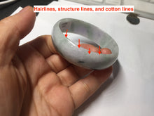 Load image into Gallery viewer, 52mm certified 100% natural Type A light green white purple gray with green floating flowers thin jadeite bangle PF57-5619