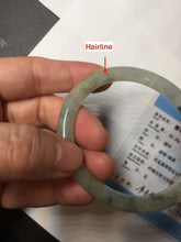 Load image into Gallery viewer, 52mm certified type A 100% Natural green/white with floating flowers slim oval jadeite jade bangle BP26-2670