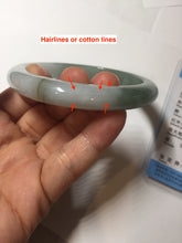 Load image into Gallery viewer, 57.5mm certified 100% natural Type A watermelon-rind green white Cool White Base with Misty Green Patches jadeite bangle PE18-2116