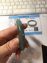Load image into Gallery viewer, 55.5mm certified type A 100% Natural light green dark green gray(淡油青) jadeite jade bangle BS151-0495